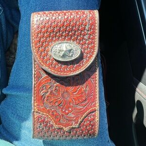 Tooled leather belt phone case